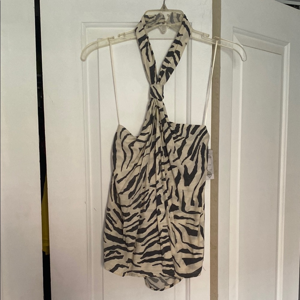 Nine West Asymmetrical Halter Top in White and Gray